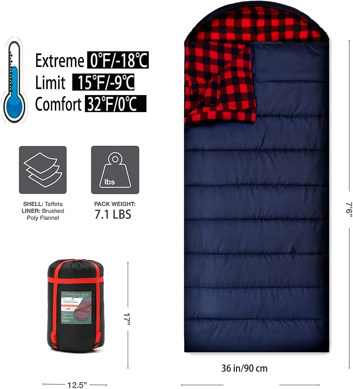 0 Degree Sleeping Bag Cotton Flannel Sleeping Bags for Adults Cold Weather Camping Winter Zero Degree Warm Weather Big and Tall