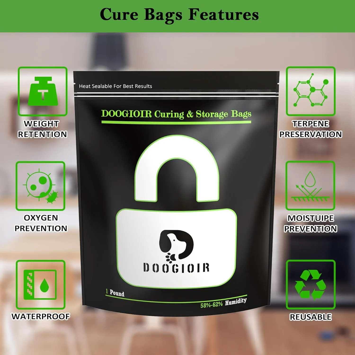1 LB Curing & Storage Bags, Curing and Food Storage, Double-Tracked Zip Closure Heat Sealable Upright, Reusable Humidity Control Cure Bags (15.94 x 12.99 inch, 10 Pack)