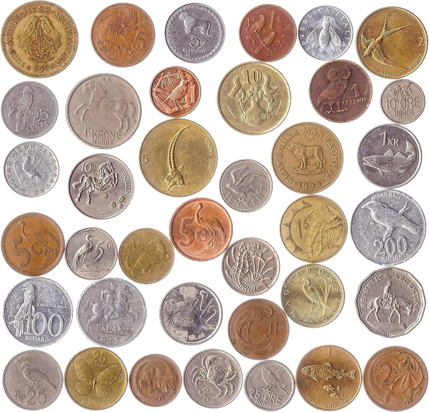10 Different Coins with Animals, Birds, Beetles, Fishes, Crustaceans, Insects, MOLLUSCS, ARACHNIDS, Reptiles, Mammals