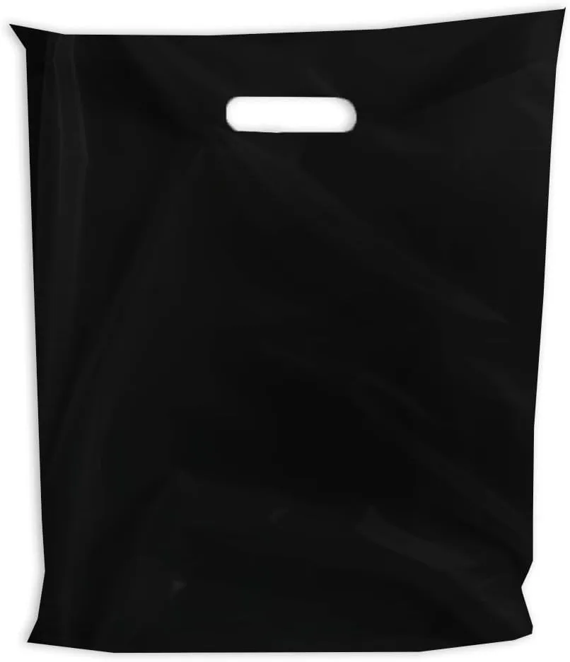 100 BIG PLASTIC MERCHANDISE STORE BAGS (Black &White) I Different Sizes Retail Product Bags (Black, 18"x18")