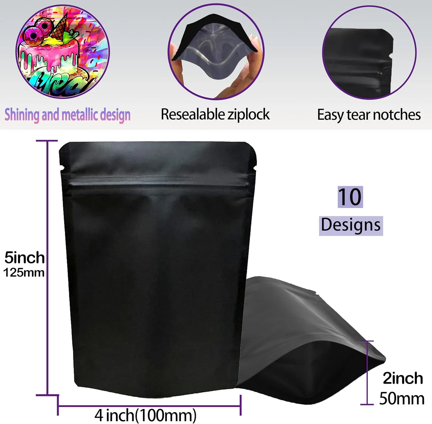 100 Pack RX Storage Bags, Resealable Candy Bags, Gift Baggies, Stand-up Packaging Pouch