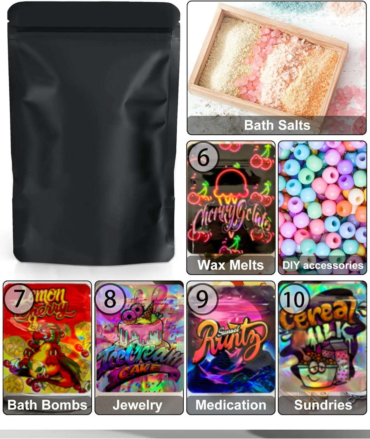 100 Pack RX Storage Bags, Resealable Candy Bags, Gift Baggies, Stand-up Packaging Pouch