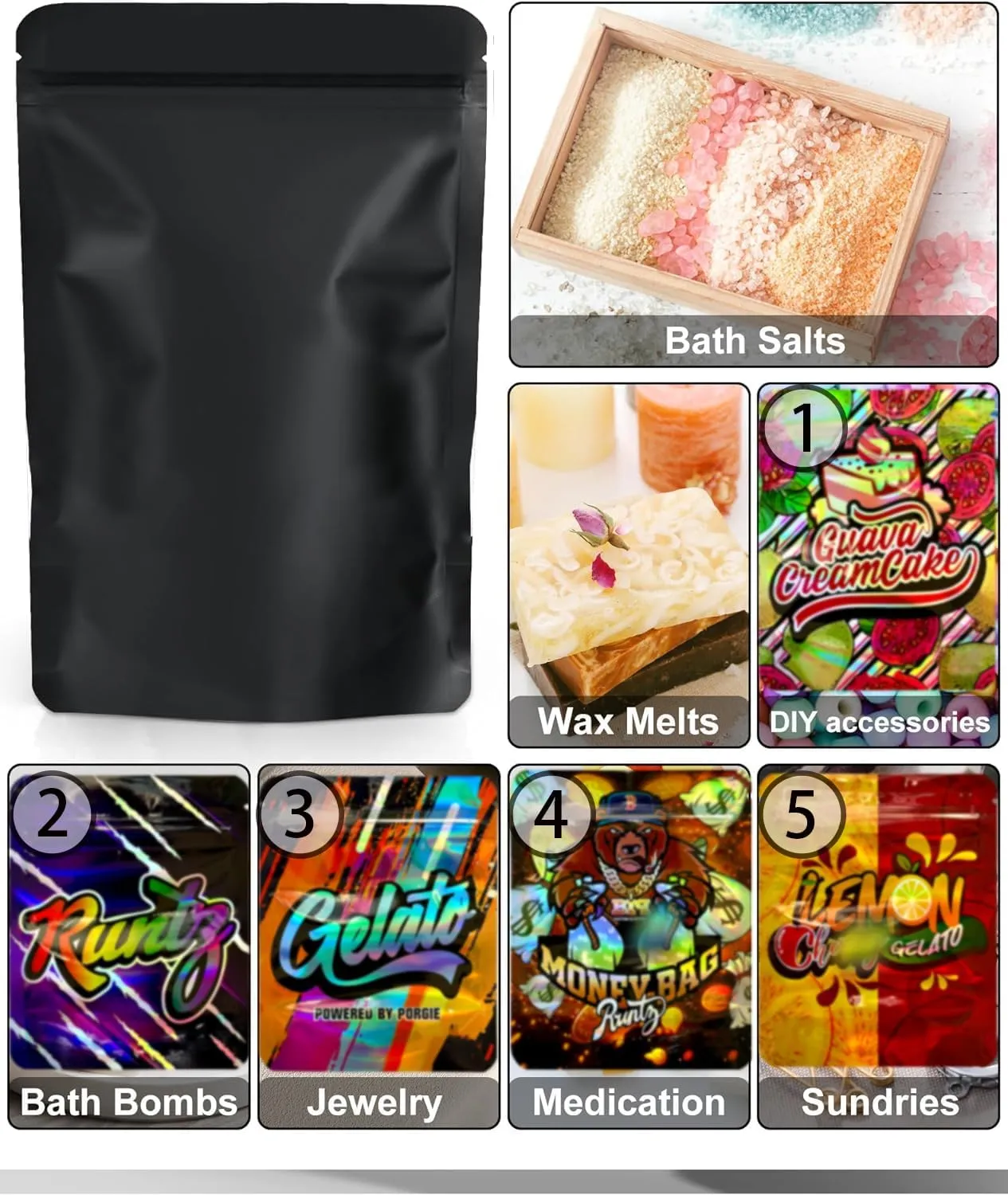 100 Pack RX Storage Bags, Resealable Candy Bags, Gift Baggies, Stand-up Packaging Pouch