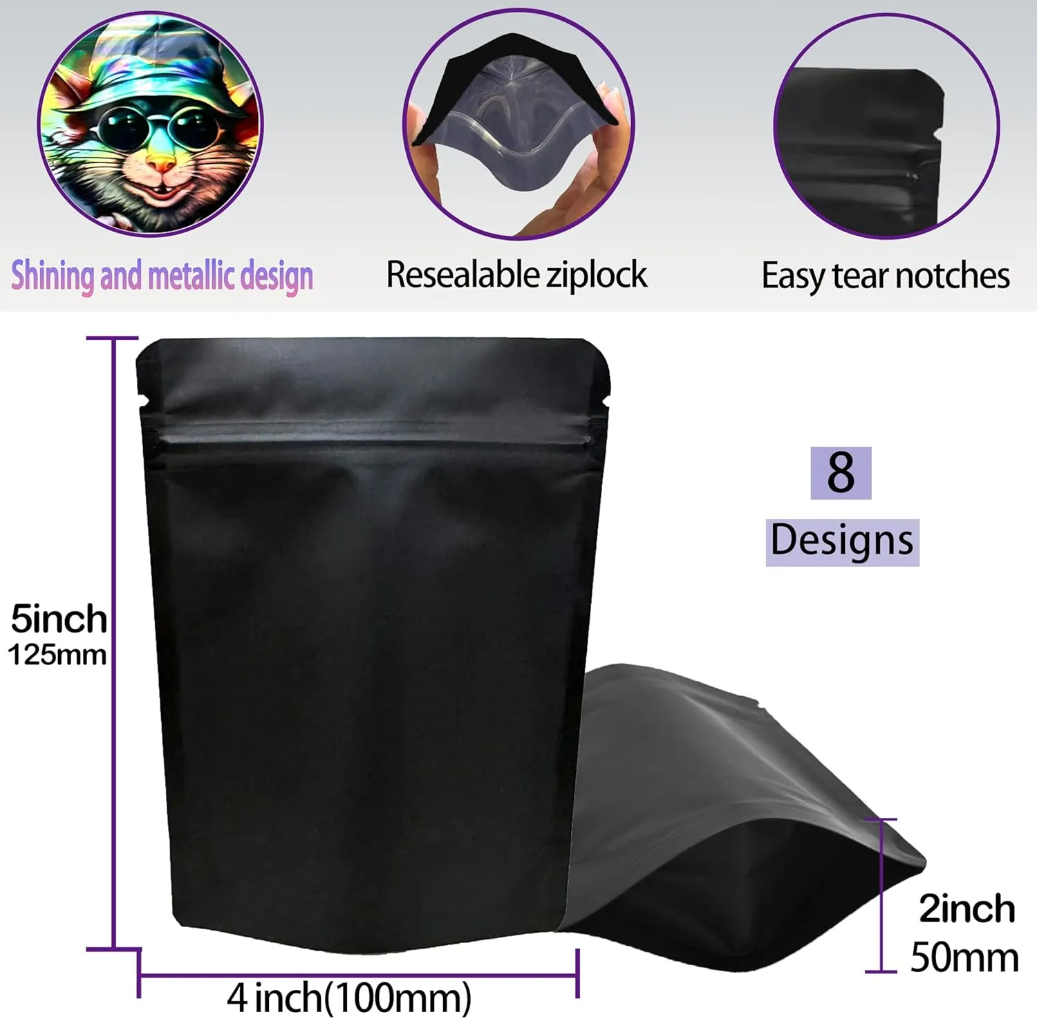 100 Pack Storage Bags, Resealable Candy Bags, Gift Baggies, Stand-up Packaging Pouch (GB)