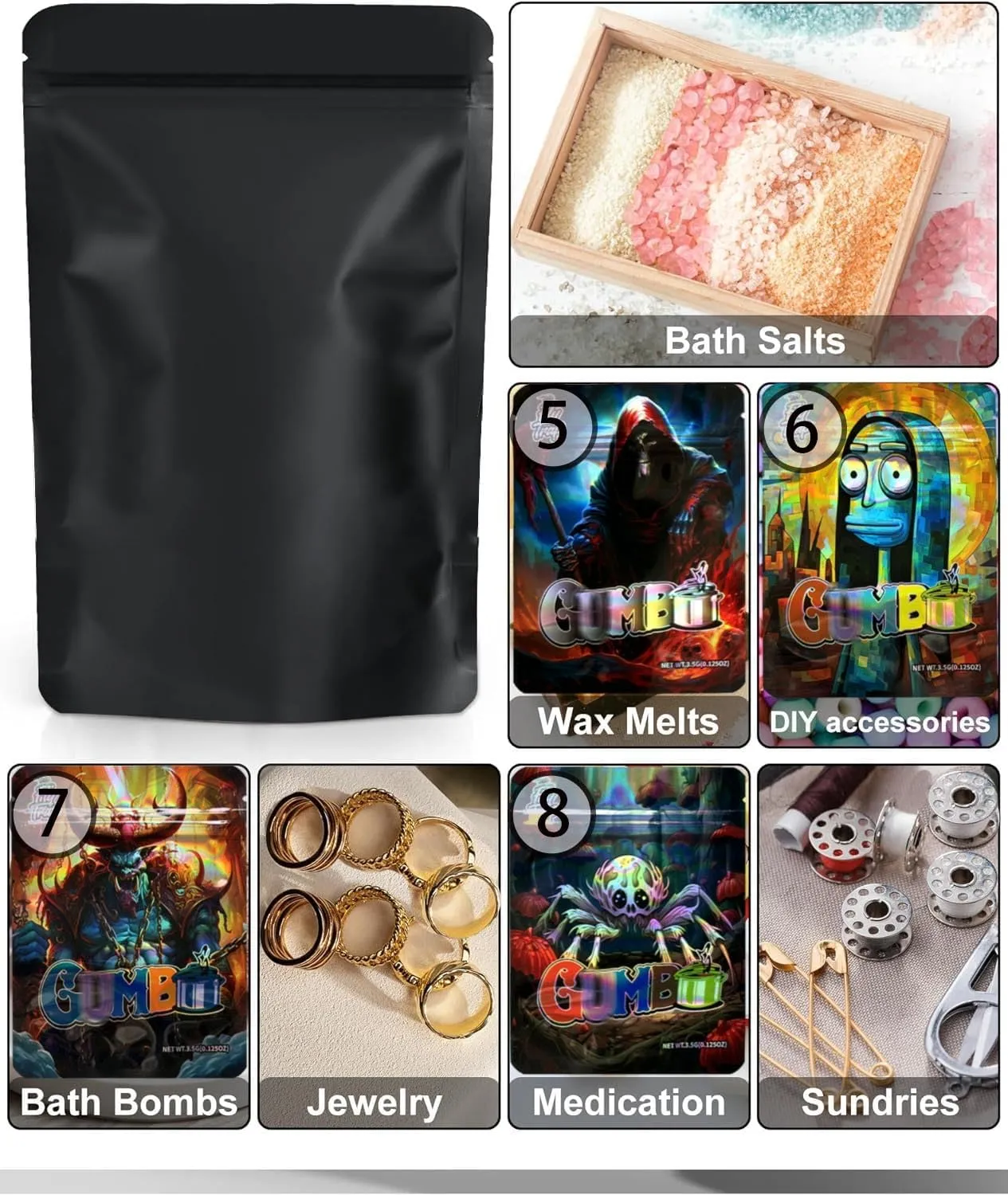100 Pack Storage Bags, Resealable Candy Bags, Gift Baggies, Stand-up Packaging Pouch (GB)