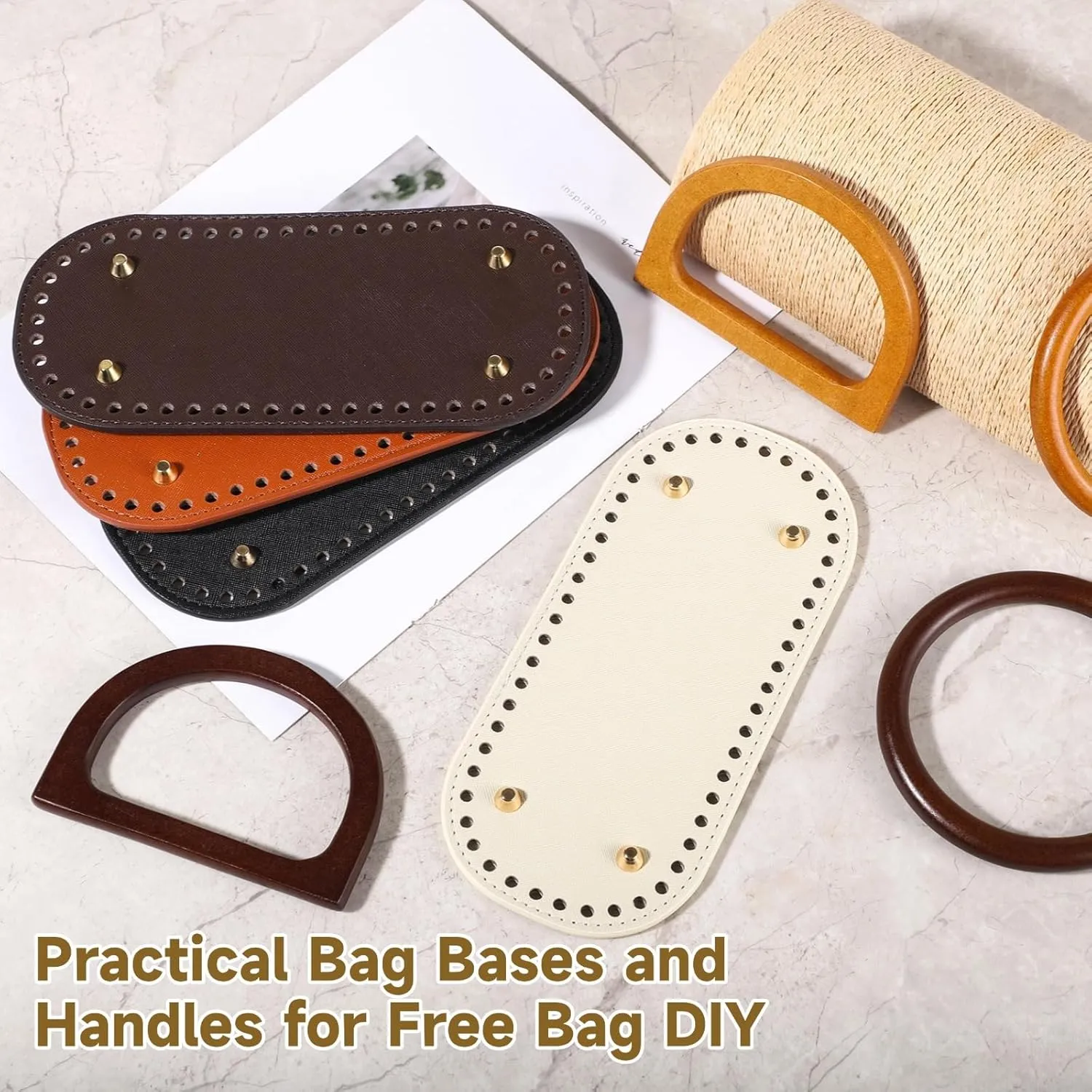12 PCS Bag Bases and Wooden Bag Handles Set, Handcrafted Bag Bottoms with 52 Holes, Wooden Bag Handles for Purses and Tote Bags, Quality and Versatile