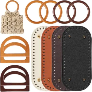 12 PCS Bag Bases and Wooden Bag Handles Set, Handcrafted Bag Bottoms with 52 Holes, Wooden Bag Handles for Purses and Tote Bags, Quality and Versatile