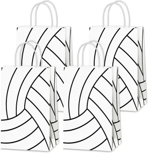 12Pcs Volleyball Gift Bags with Handles - Volleyball Theme Party Paper Bags for Baby Shower, Birthday Party Decorations Supplies - Boys, Kids - Black, White - 8.3 x 5.9 x 3.1 inches
