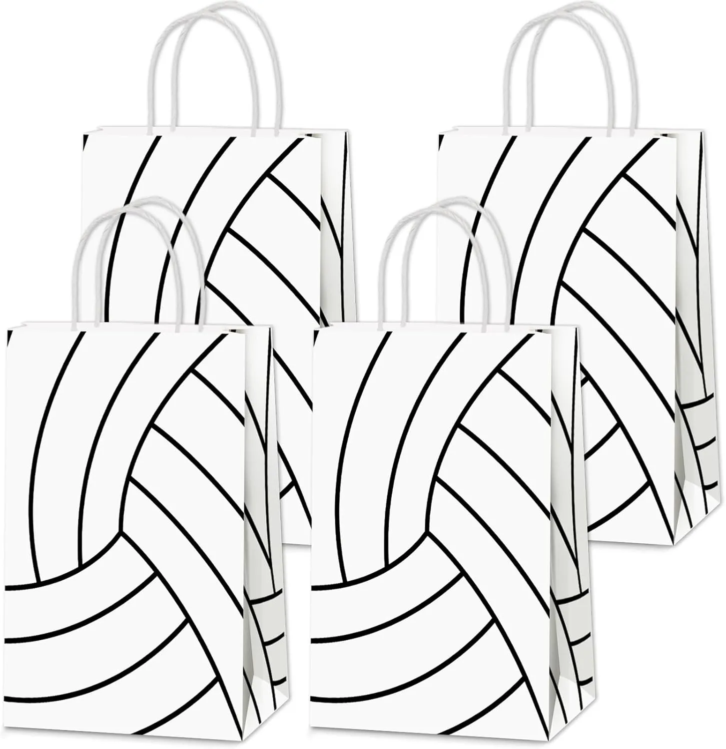 12Pcs Volleyball Gift Bags with Handles - Volleyball Theme Party Paper Bags for Baby Shower, Birthday Party Decorations Supplies - Boys, Kids - Black, White - 8.3 x 5.9 x 3.1 inches