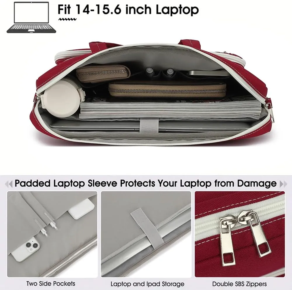 15-15.6 inch Laptop Shoulder Bag, for MacBook Pro 16, Hp Lenovo Dell 14 inch Waterproof Messenger Bag Case Sleeve (Wine red)
