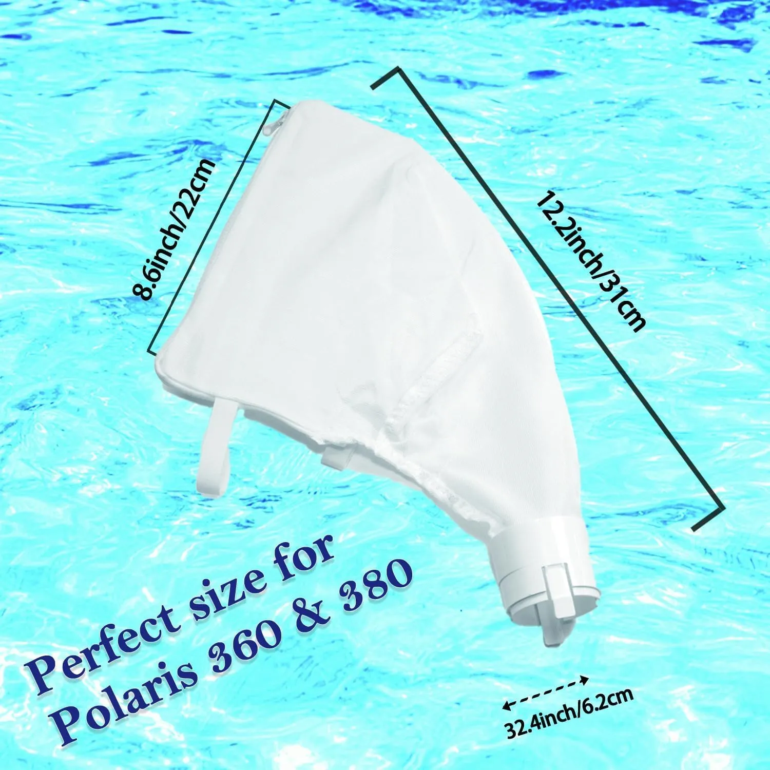 2 Pack Zippered Bag Replacement Compatible with Polaris Models 360, 380 Pool Cleaner All Purpose Filter Bag for Polaris Filter Bag(2 Pack of Nylon Mesh Pool Cleaner 360, 380)
