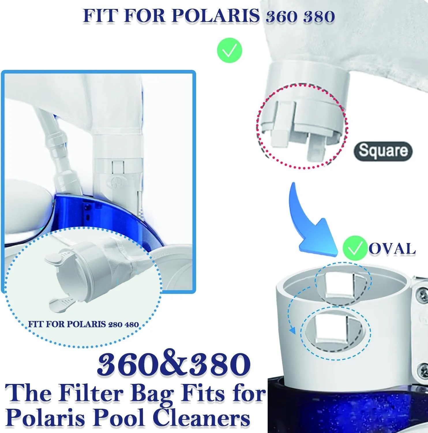 2 Pack Zippered Bag Replacement Compatible with Polaris Models 360, 380 Pool Cleaner All Purpose Filter Bag for Polaris Filter Bag(2 Pack of Nylon Mesh Pool Cleaner 360, 380)