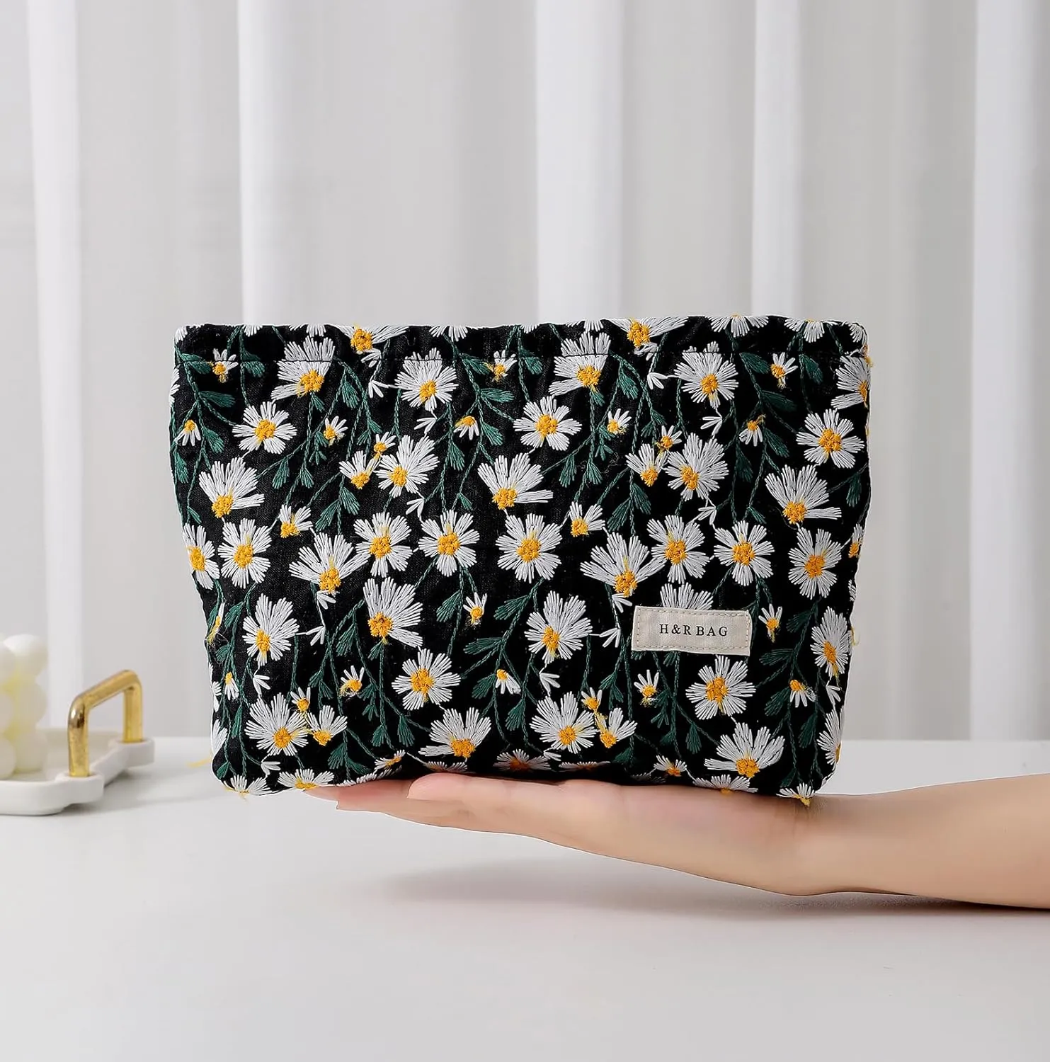 2 Pcs Makeup Bags, Large Cosmetic Bag Travel Toiletry Bag Organizer for Women, Embroidery Craft, Floral Makeup Bag Small Cosmetic Pouch Purse with Zipper Gifts for Girls Teen