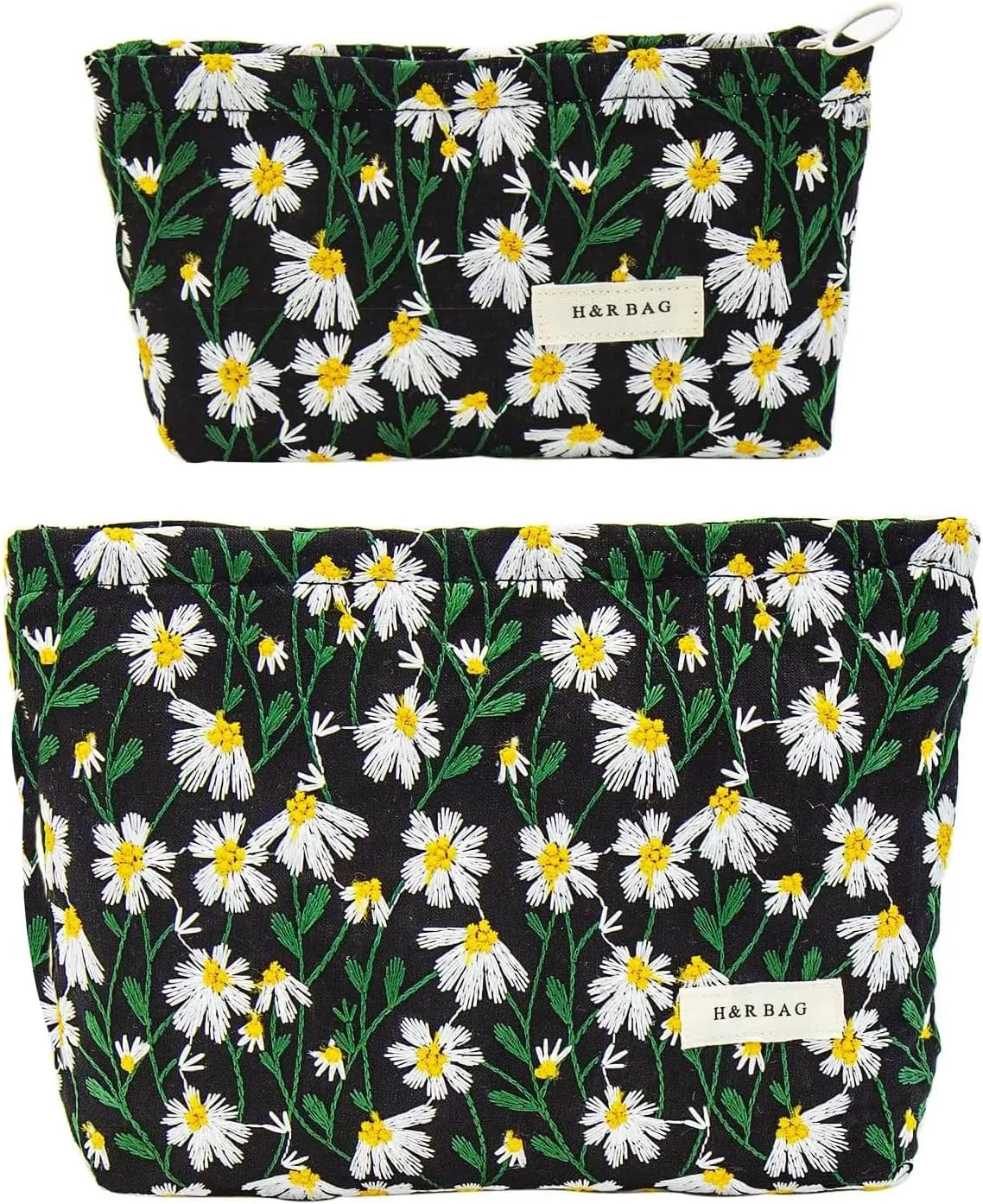 2 Pcs Makeup Bags, Large Cosmetic Bag Travel Toiletry Bag Organizer for Women, Embroidery Craft, Floral Makeup Bag Small Cosmetic Pouch Purse with Zipper Gifts for Girls Teen