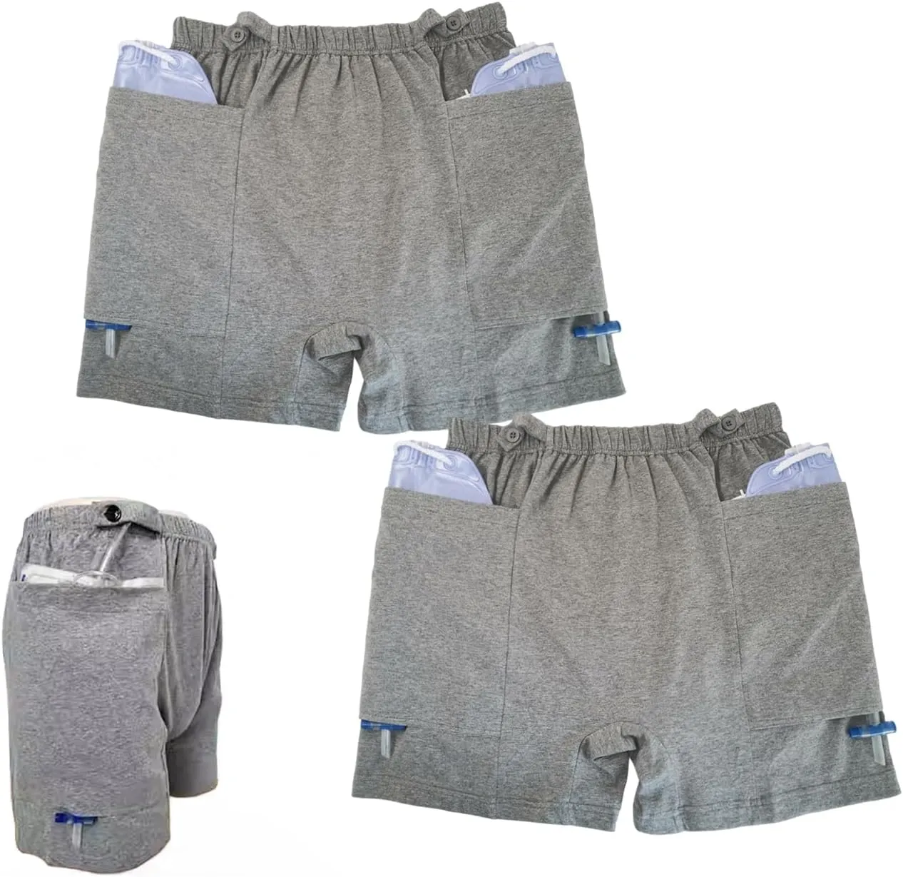 2 PCS Postoperative Care Ostomy Stoma Shorts for Nephrostomy Bag and Catheter Leg Bag, Comfortable, Machine Washable(XXL)