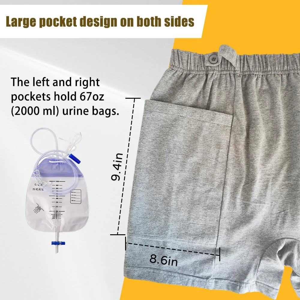 2 PCS Postoperative Care Ostomy Stoma Shorts for Nephrostomy Bag and Catheter Leg Bag, Comfortable, Machine Washable(XXL)