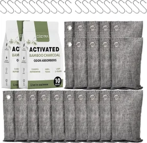 20 Pack Activated Charcoal Odor Absorber with Hooks 20 x 3.8oz Bamboo Charcoal Air Purifying Bags for Home, Pet, Closet, Shoe, Cars Natural Fresh Moisture Eliminator