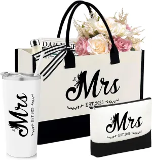 2025 Mrs Canvas Tote Bag for Bride, Wedding Gifts for Bridal Shower Bachelorette Party Engagement Honeymoon, Future Mrs, Bride to Be Gifts, Tote Canvas Cotton Beach Shoulder Bag with Pocket
