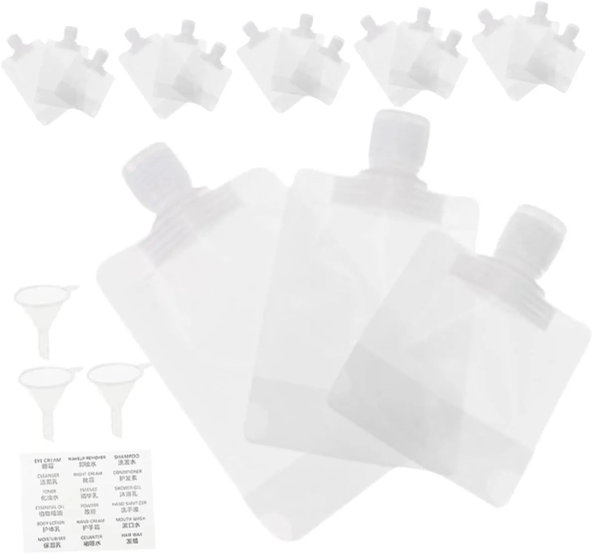 22 Piece Travel Toiletry Kit Leak Proof Squeeze Pouches Lotion Pouches Portable Toiletries Funnel Labels