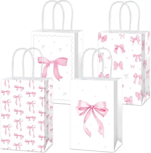 24Pcs Pink Bow Party Favor Bags Bow themed Goodie Bags Candy Bag for Birthday Party Decoration Coquette Gift Treat Bag with Handles for Bachelorette Engagement Baby Bridal Shower Supplies