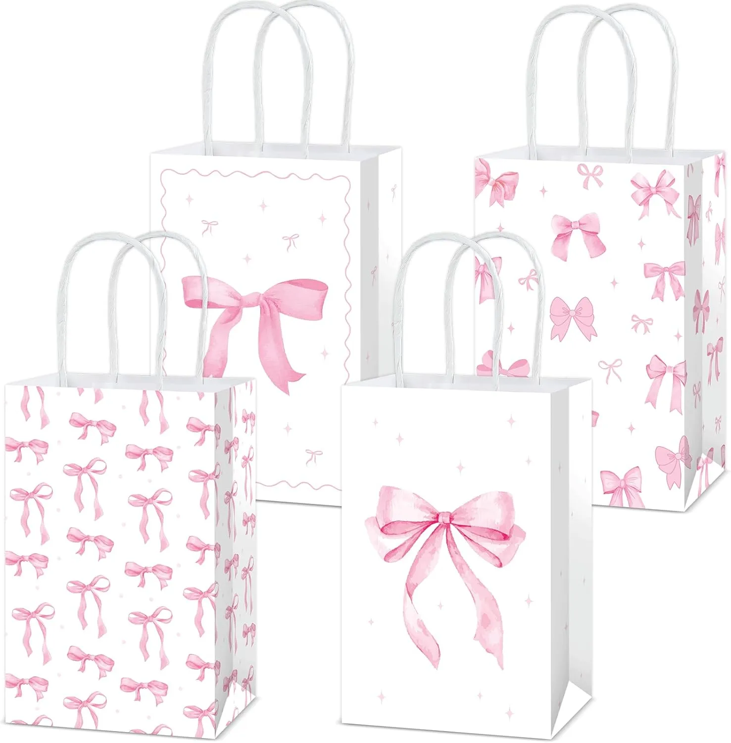 24Pcs Pink Bow Party Favor Bags Bow themed Goodie Bags Candy Bag for Birthday Party Decoration Coquette Gift Treat Bag with Handles for Bachelorette Engagement Baby Bridal Shower Supplies