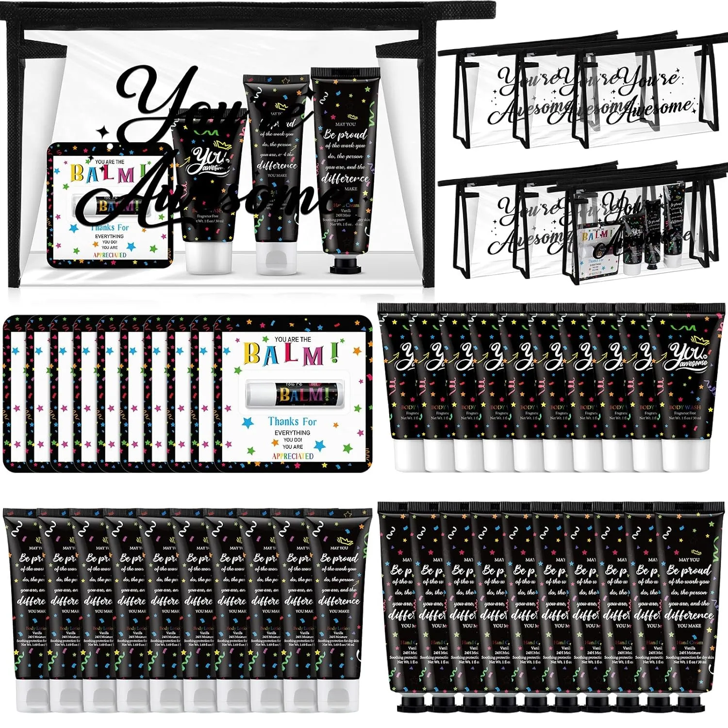 25 Pieces Employee Staff Team Appreciation Gifts Bulk Lip Balms Father's Day Thank You Gifts Hand Cream Lip Balm Body Lotion Shampoo Teacher Nurse Appreciation Favors for Women Men Coworkers