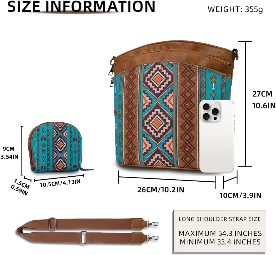 2pcs Bohemian Handbag Set Retro Ethnic Shoulder Bag, PU Leather, Large Capacity, Zipper Closure, Ideal for Vacation, Travel