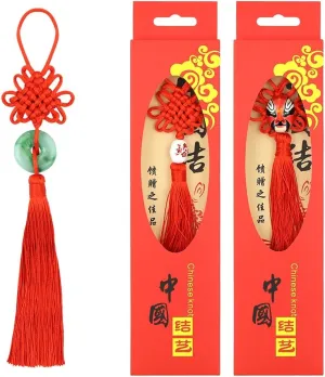3 Pack Chinese Knot Lucky Pendant with Beijing Opera Face Bead Red Tassel Hanging Chinese Feng Shui Decor for Chinese New Year Wealth and Good Fortune Gift Home Office Car Decor Souvenir