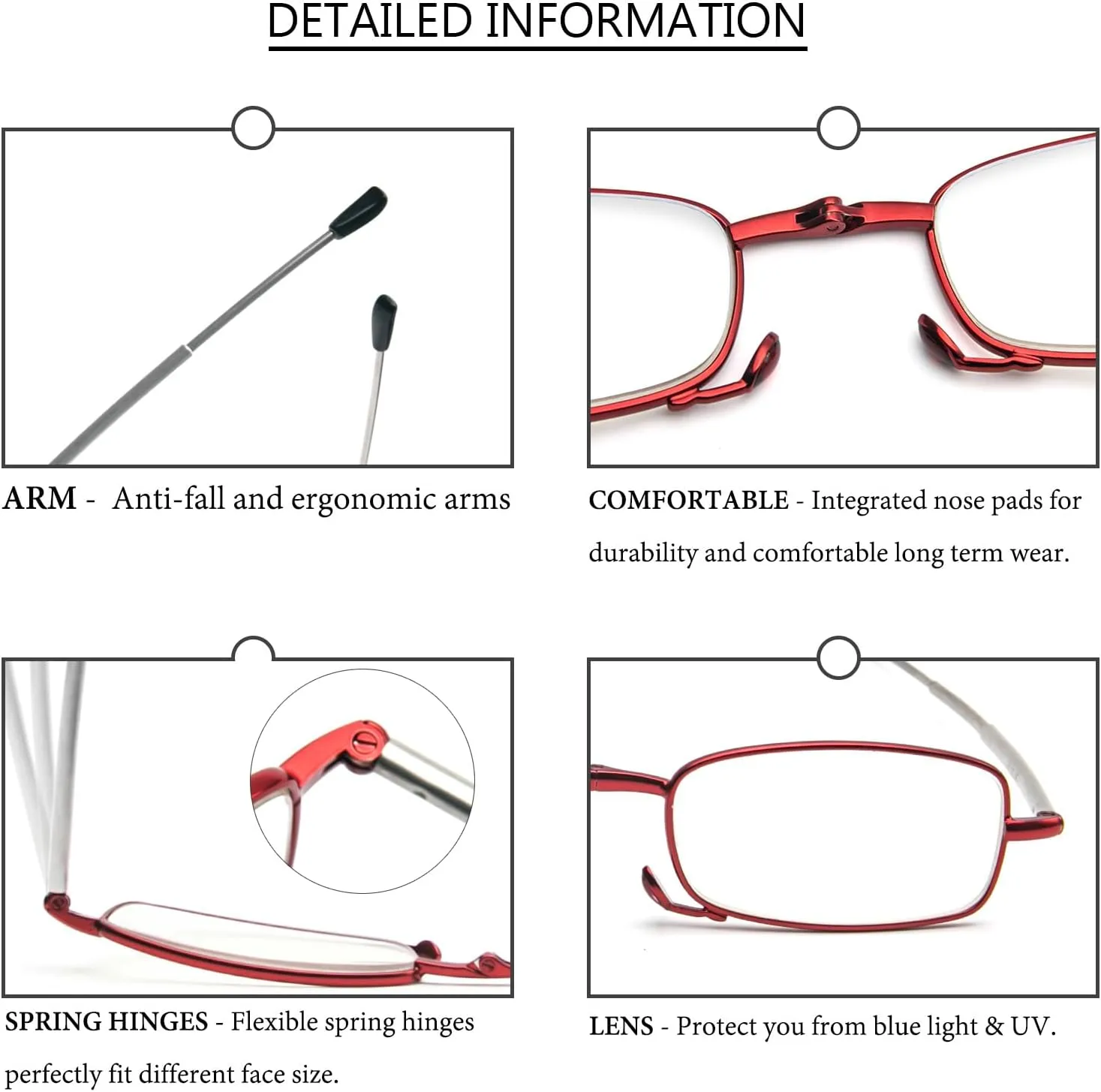 3 Pack Folding Reading Glasses with Keychain Compact Bags Women Men Blue Light Blocking Spring Hinge Portable Pocket Readers,Black Blue and Red 0.0