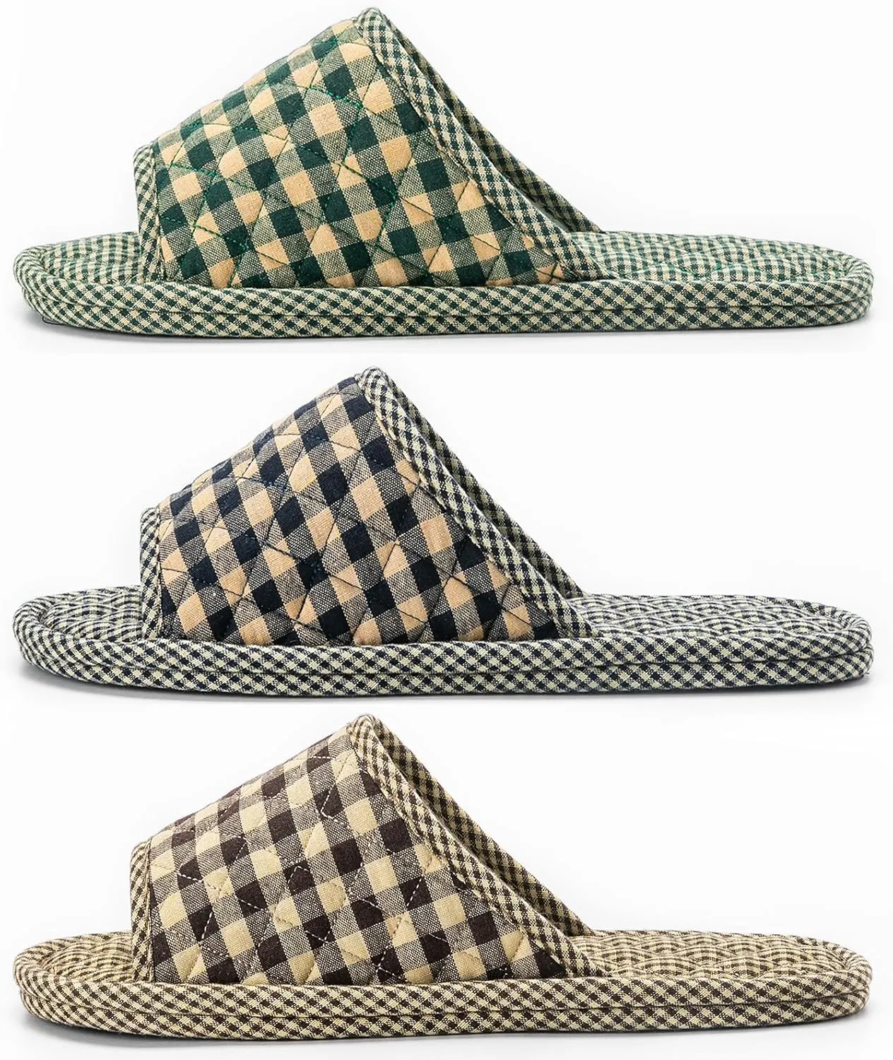 3 Pairs Plaid House Slippers for Men, Open Toe Indoor Slippers Comfortable Washable Portable Foldable Guest Travel Hotel Airplane Spa Slippers