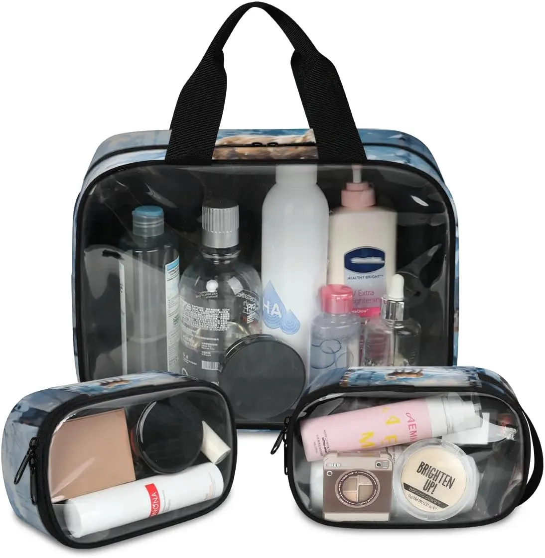 3 Piece Solitary Deer Cosmetic Bag Translucent Cosmetic Bag Clear Storage Bags Portable Toiletry Bag Makeup Bags With Zipper PVC Cosmetic Pouch For Travel Camping