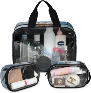 3 Piece Solitary Deer Cosmetic Bag Translucent Cosmetic Bag Clear Storage Bags Portable Toiletry Bag Makeup Bags With Zipper PVC Cosmetic Pouch For Travel Camping