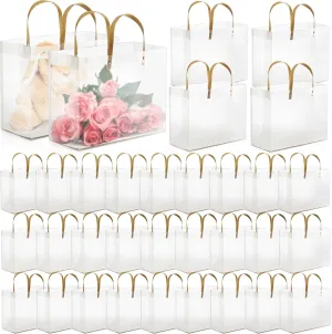 30 Pcs Clear Gift Bags with Handle, Plastic Gift Wrap Handbags with Cardboard Bottom for Mother's Day, Reusable Tote Boutique Shopping Bag for Wedding, Party, Birthday, Baby Shower