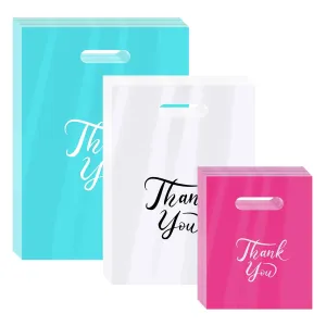 300pcs Thank You Merchandise Bags - 3 Size Plastic Gift Bags for Business, Wedding, Party & Stores