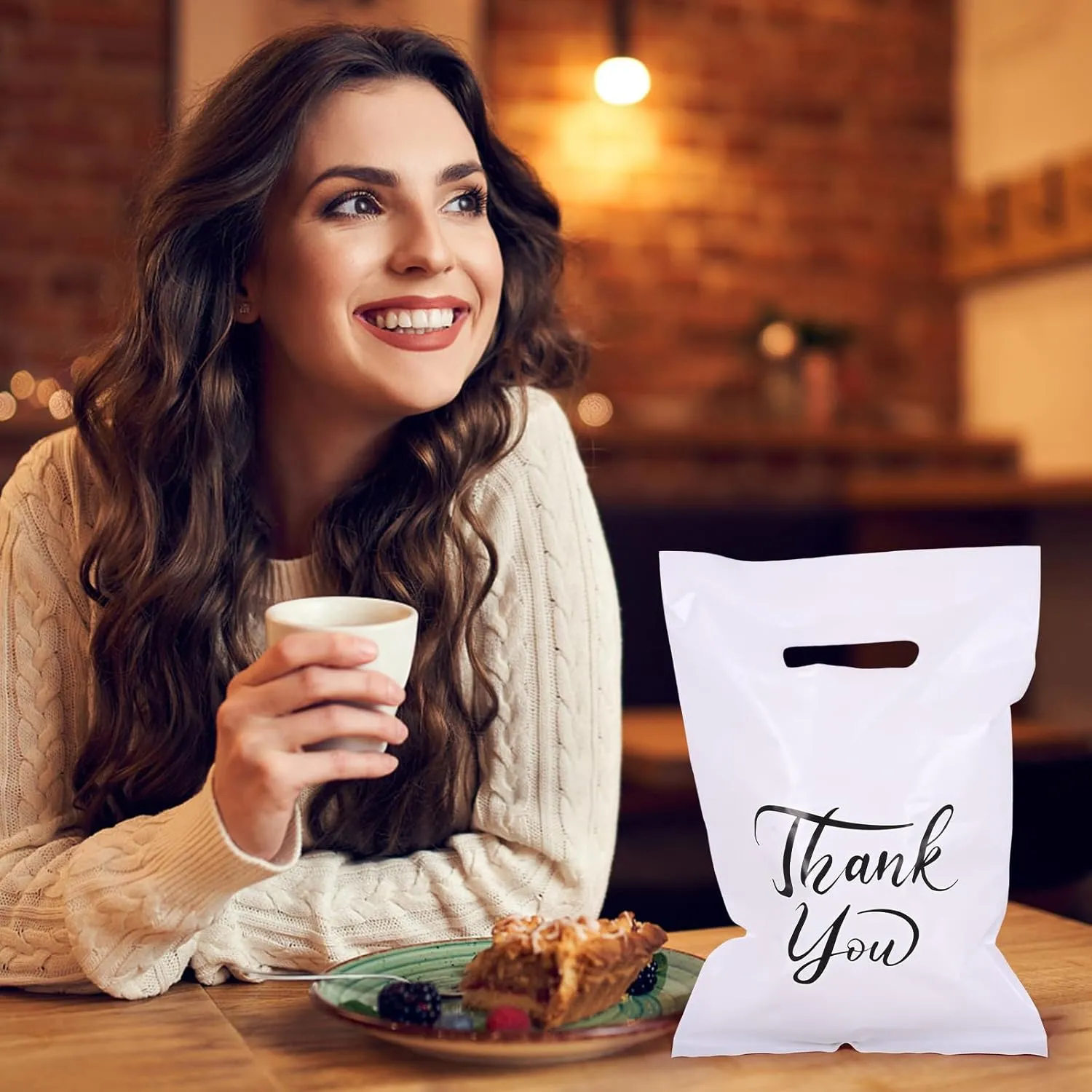 300pcs Thank You Merchandise Bags - 3 Size Plastic Gift Bags for Business, Wedding, Party & Stores