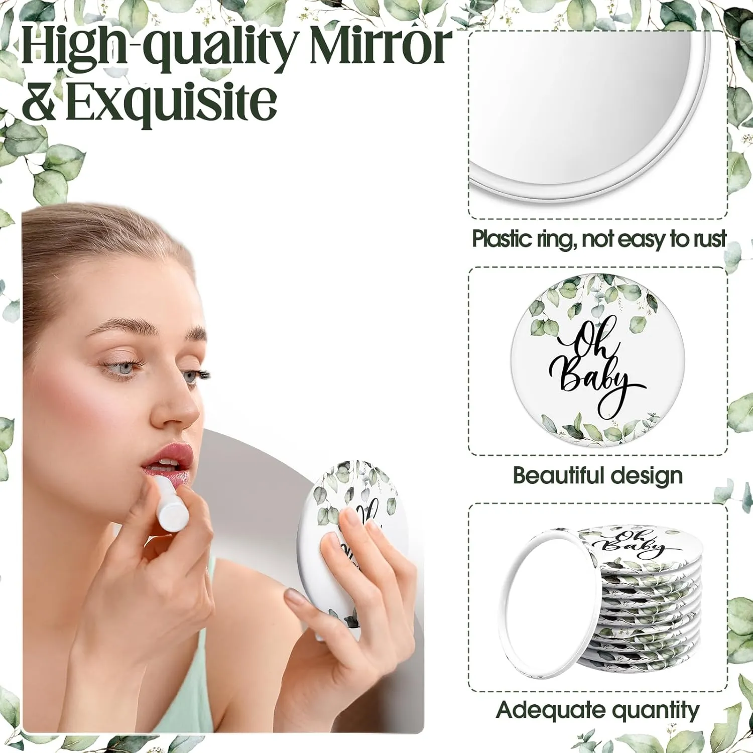36 Sets Baby Shower Favors for Adults 2.76'' Compact Mirrors Bulk with Thank You Cards Organza Bags Pocket Makeup Mirrors for Bridal Wedding Gender Reveal Party Gifts(Baby,Green)