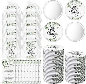 36 Sets Baby Shower Favors for Adults 2.76'' Compact Mirrors Bulk with Thank You Cards Organza Bags Pocket Makeup Mirrors for Bridal Wedding Gender Reveal Party Gifts(Baby,Green)