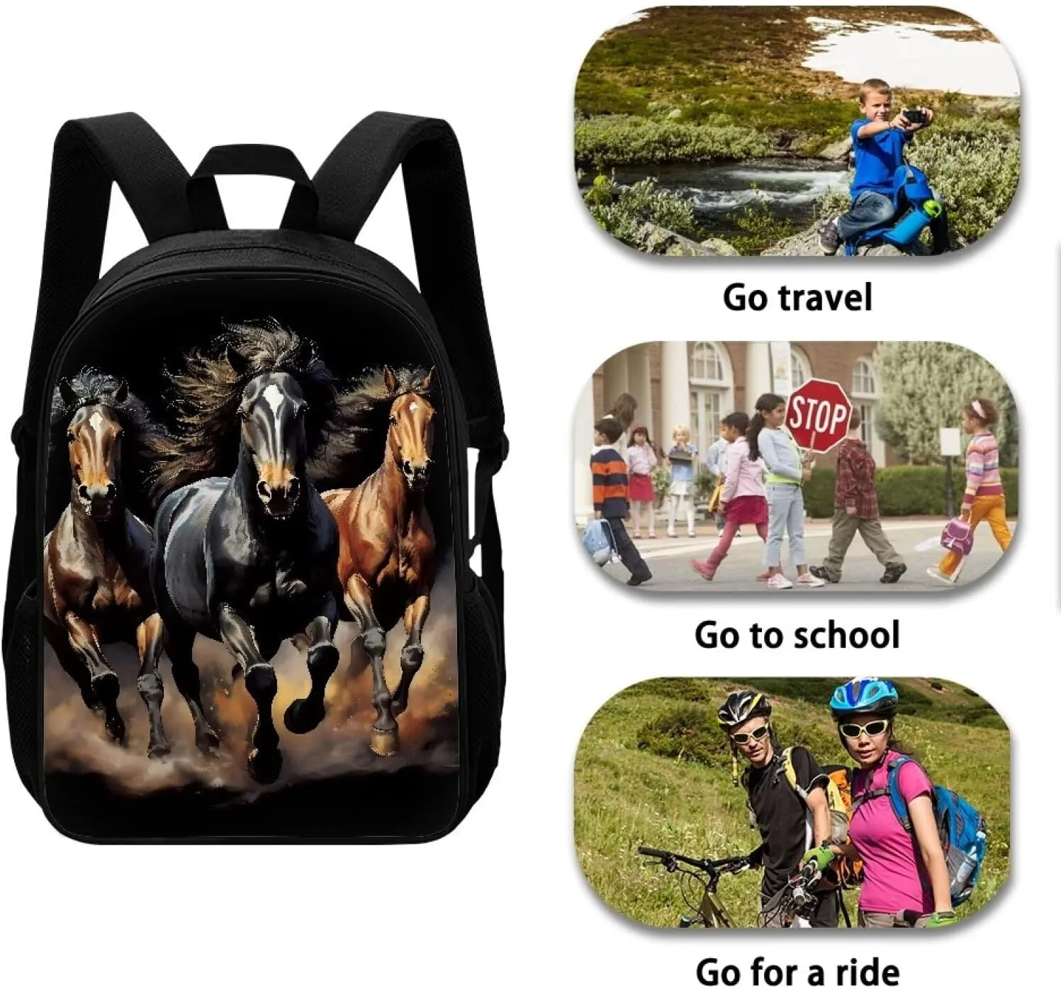 3D Horse Animal Bookbag for Boys,Portable Children School Backpack 17 Inch Lightweight Large Capacity Kids Schoolbag Preschool，Middle Students，College Students Casual Daypack Teens Travel Bags