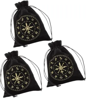 3Pcs Flannel Tarot Card Bag Soft Drawstring Storage Pouch for Tarot Deck Jewelry and Crystals Versatile Black Favor Bags for Parties and Weddings Protective Design