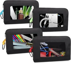4 PCS Clear Tool Pouches with Zipper and Belt Clip, Water Proof Small Tool Pouch Bag Oxford Small Tool Bags for Tools, cosmetic, Travel Accessories, Stationery