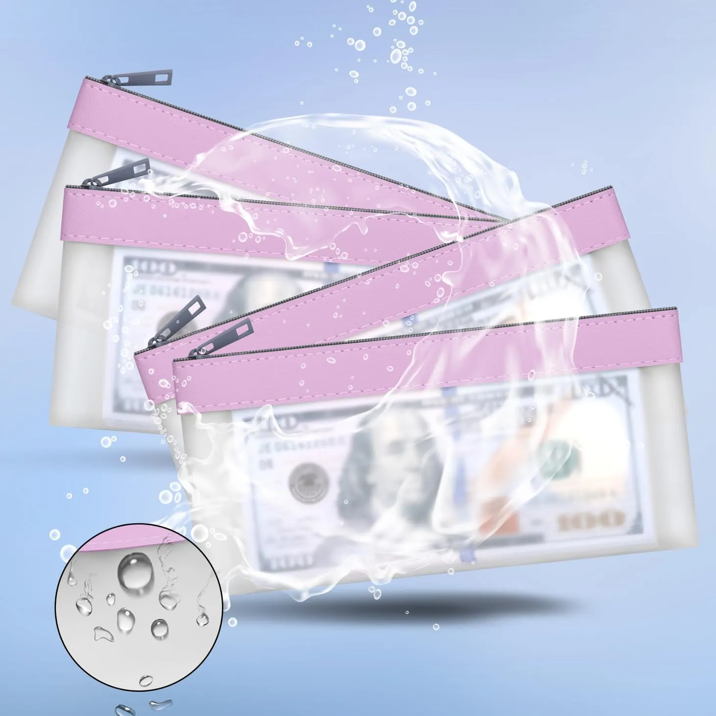 4 Pieces Money Bags With Zipper, Cash Envelopes,7.6 x 3.7 inch Money Pouch, Clear Bank Deposit Bags, Bank Bag, Cash Bag, Coin Bag for Collectors, Multi-Purpose Check Wallet （Purple）