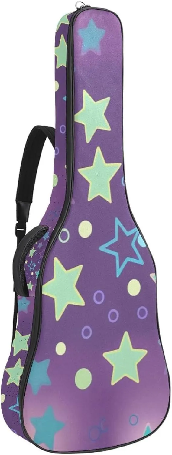 40/41/42-inch Sparkling Stars Acoustic Guitar Bag With Adjustable Shoulder Strap And 2 Storage Bags. Guitar Bag With Back Hanging Loop, Electric, and Classical Guitars