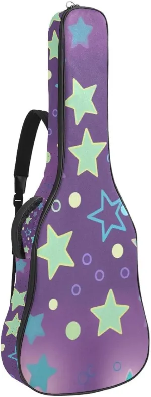 40/41/42-inch Sparkling Stars Acoustic Guitar Bag With Adjustable Shoulder Strap And 2 Storage Bags. Guitar Bag With Back Hanging Loop, Electric, and Classical Guitars