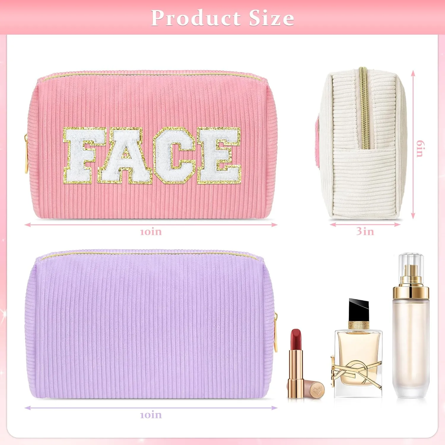 4Pcs Preppy Travel Makeup Bag Set, Corduroy Cosmetic Bag Preppy Stuff Bag for Cute Teen Girls, Toiletry Bags for Traveling Accessories Skincare Bag Cute Cosmetic Bag Travel Essentials Pouch