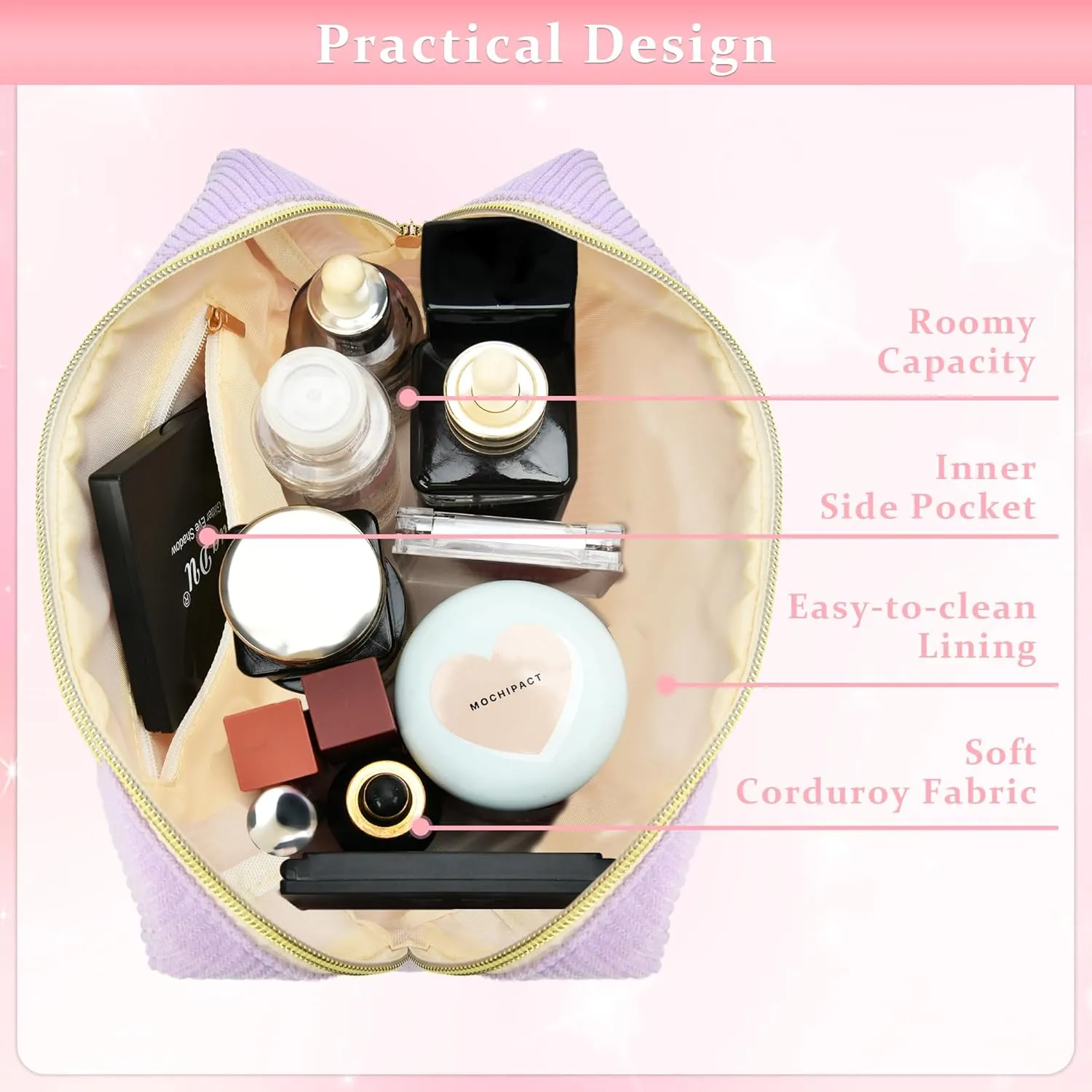 4Pcs Preppy Travel Makeup Bag Set, Corduroy Cosmetic Bag Preppy Stuff Bag for Cute Teen Girls, Toiletry Bags for Traveling Accessories Skincare Bag Cute Cosmetic Bag Travel Essentials Pouch