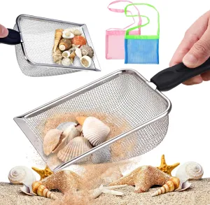 4Pcs Shark Tooth Mesh Bag for Shell Collecting, Sand Sifter for The Beach, Shovel for Boys and Girls Picking Up Shell