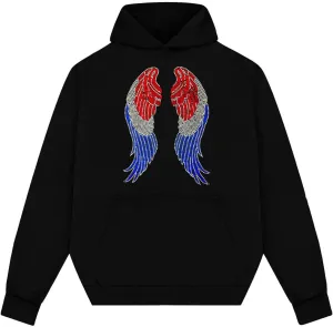 4th of July with The Angel Wings - Rhinestones Transfers on Black Hoodie