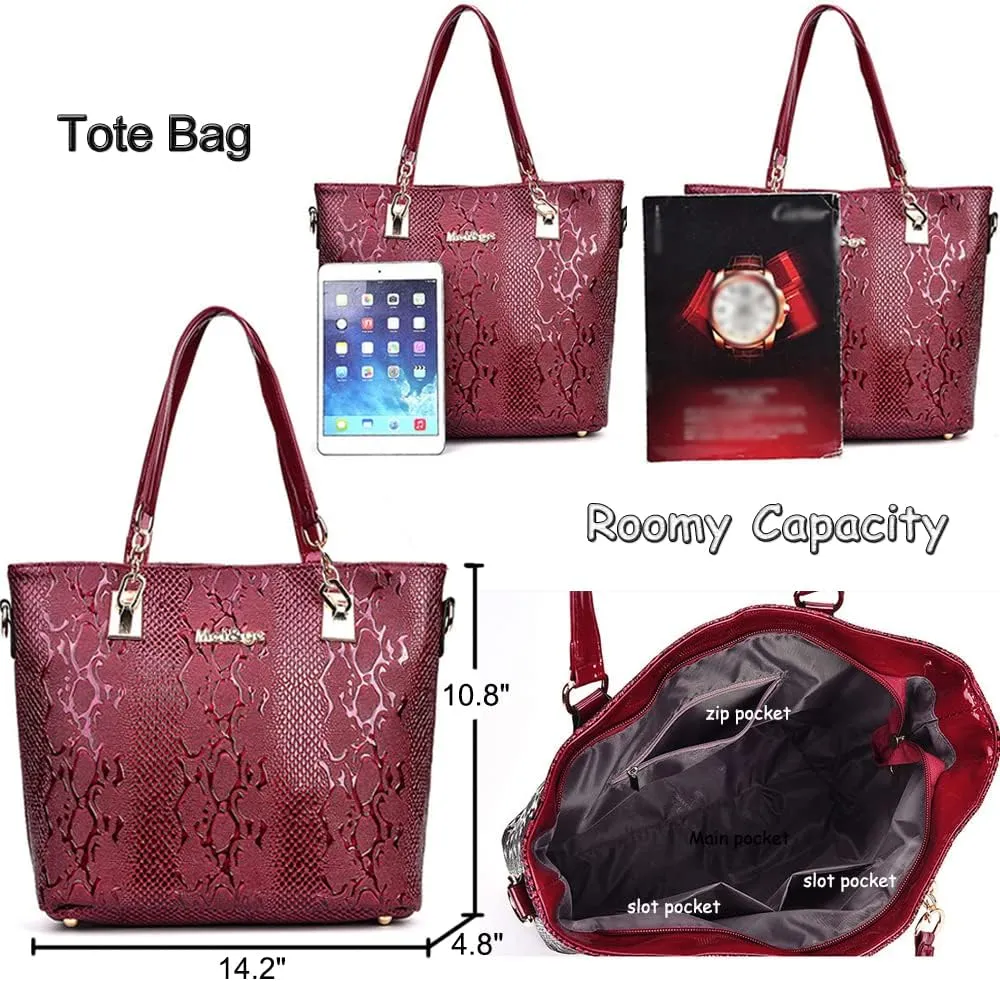 5 Pcs Handbags for Women Patent Leather Tote Bags Set Shoulder Crossbody Bag Satchel Purses Boston Bag Wallet Clutch