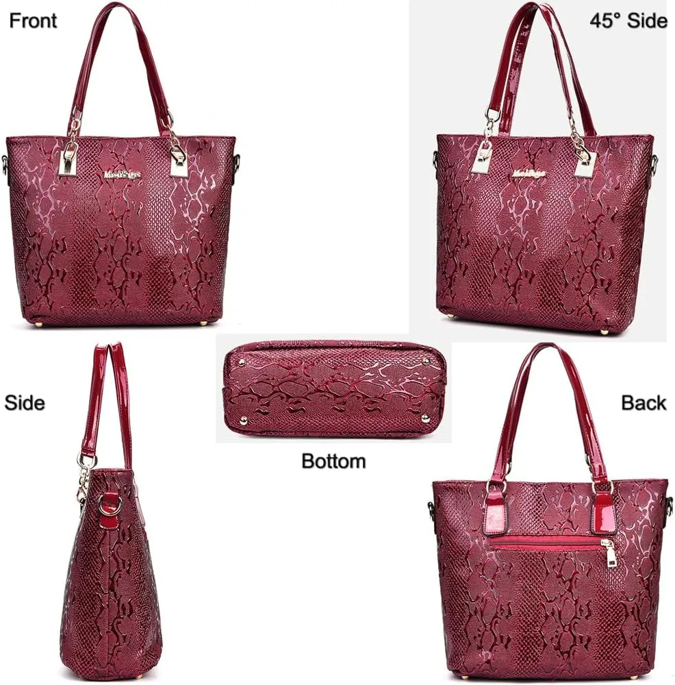 5 Pcs Handbags for Women Patent Leather Tote Bags Set Shoulder Crossbody Bag Satchel Purses Boston Bag Wallet Clutch