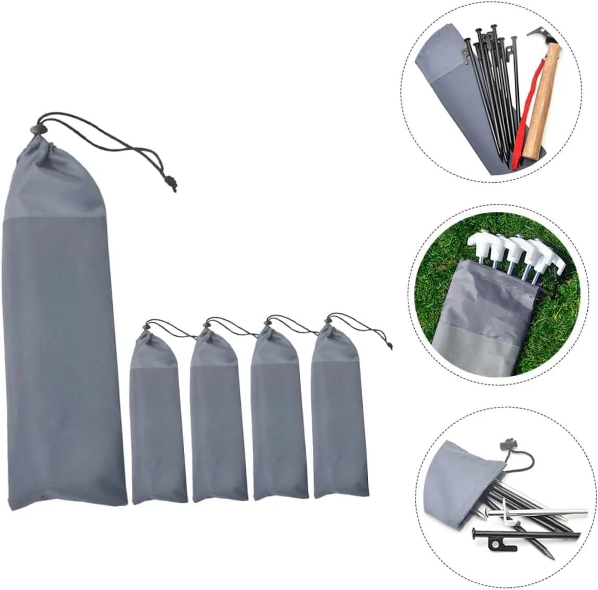5 Pcs Multi Function Oxford Cloth Tent Stake Storage Bags Portable Peg Bags for Camping Travel Duffle Bag Style Outdoor Accessories for Tent Setup and Organization